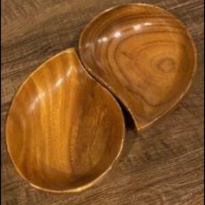 vintage set of 2 monkey pod wood bowls nutcandy bowl retro organic leaf waikiki